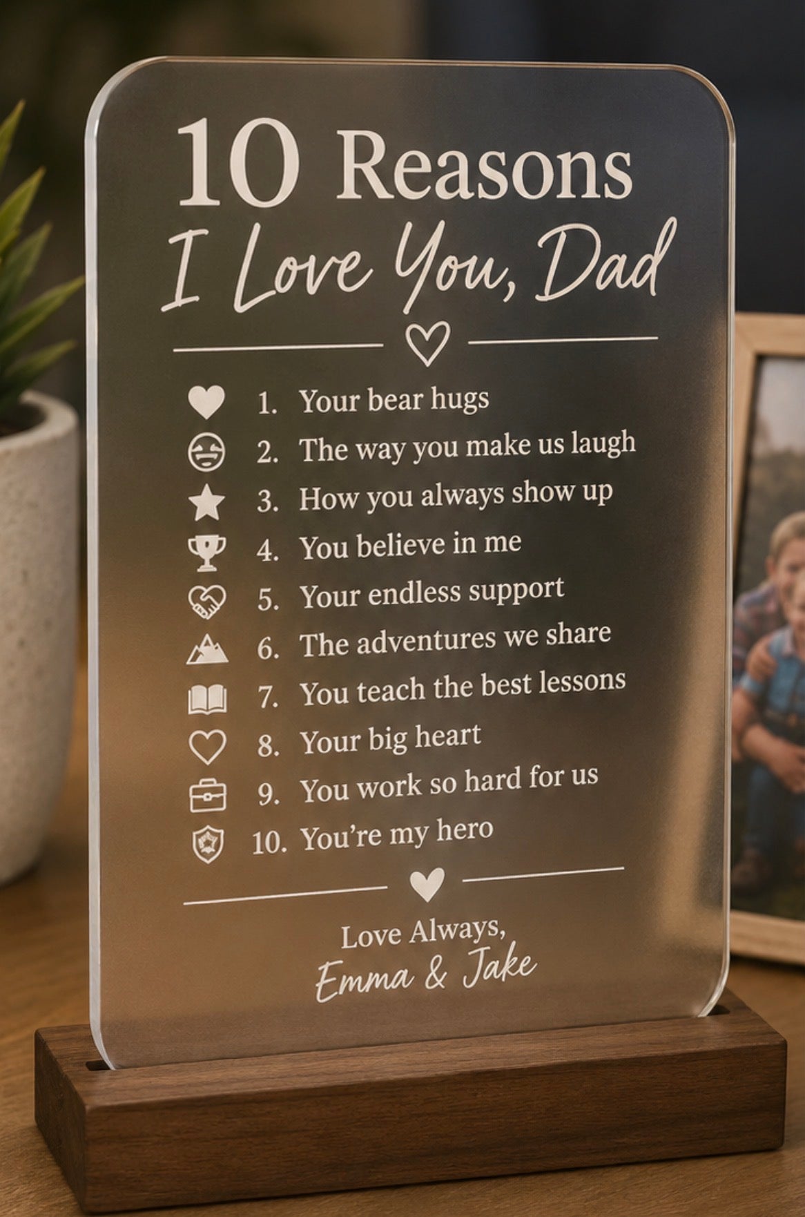 Reasons I Love You Dad | Personalized Acrylic Keepsake | Father's Day Gift from Kids