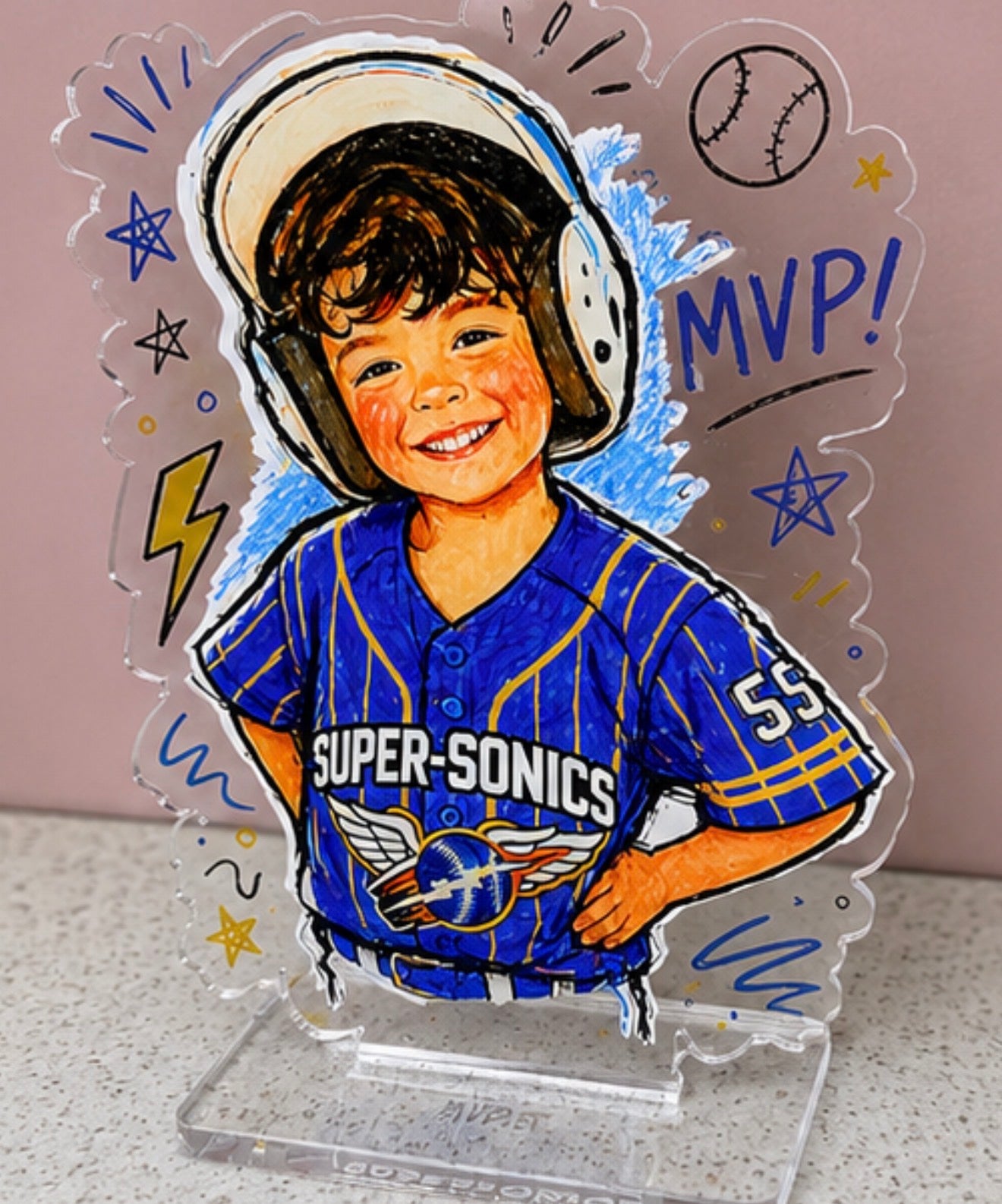 Custom Sports Acrylic Plaque | Personalized Kids Photo Keepsake | Baseball Football Soccer