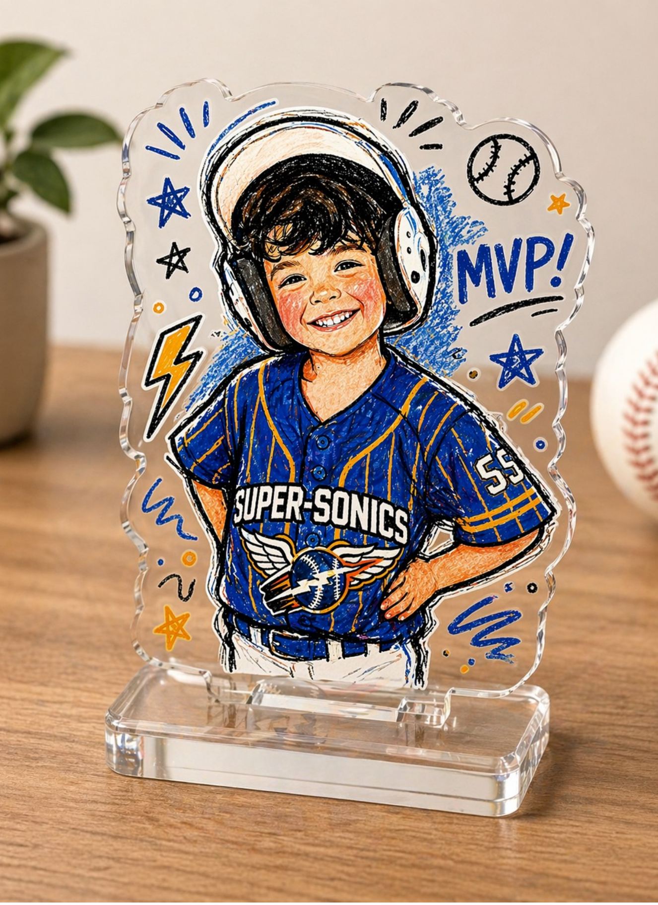 Custom Sports Acrylic Plaque | Personalized Kids Photo Keepsake | Baseball Football Soccer