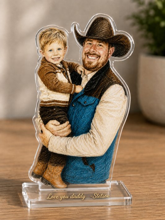 Custom Acrylic Photo Plaque | Personalized Sketch Portrait | Father's Day Gift
